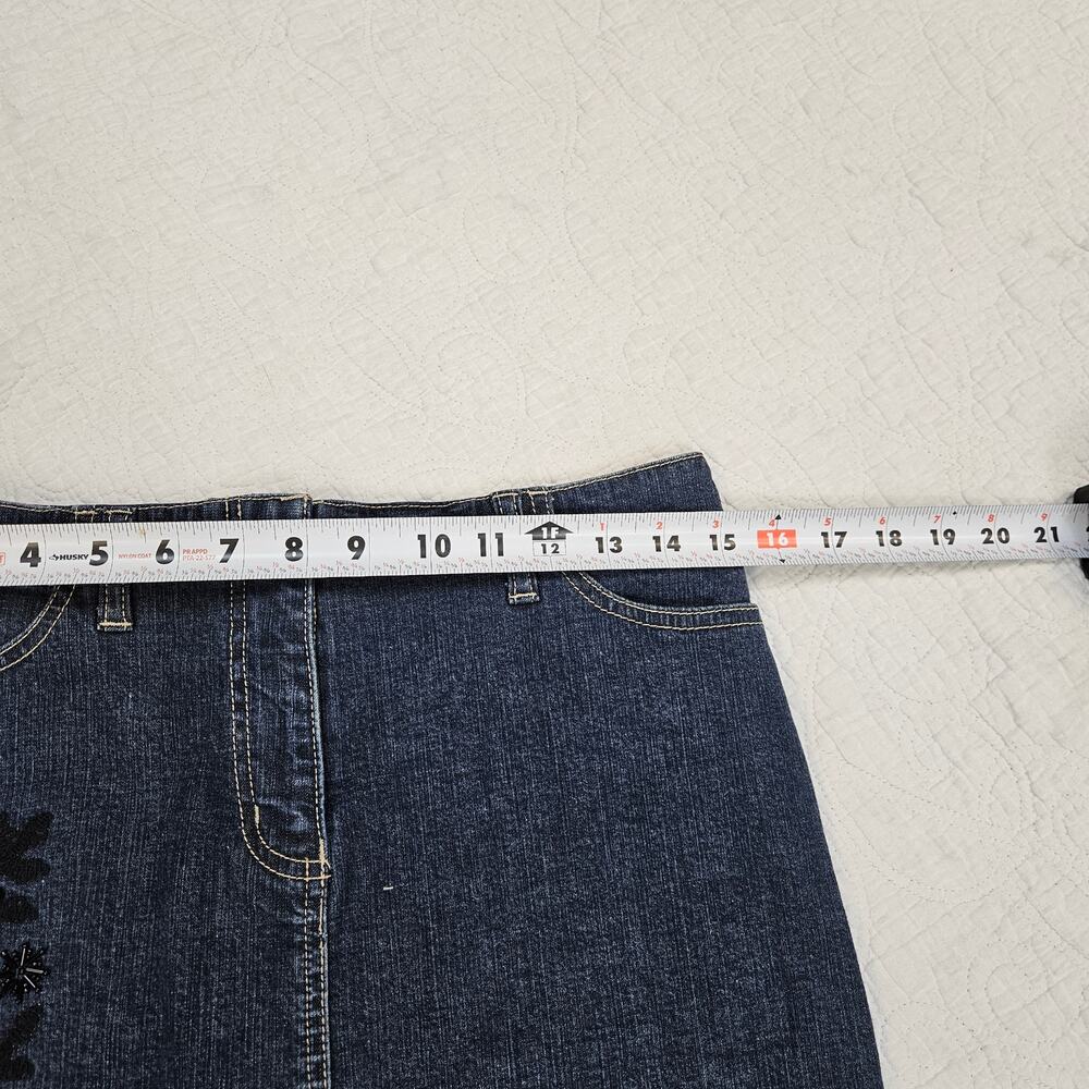 Y2k Euro Denim Skirt Knee Length Embroidered Sequin Fairycore Boho - Size 10 - Picture 6 of 6